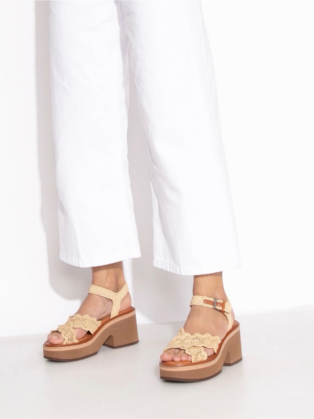 Robert Clergerie Charlize Raffia Platform Sandals EU 40.5 Beige $568 France - Picture 4 of 7